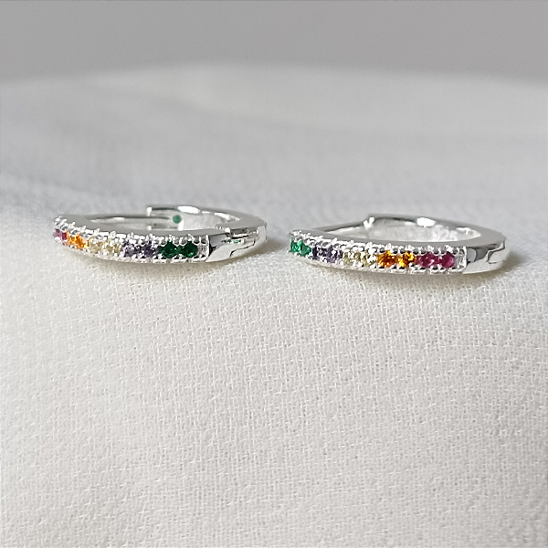 Brinco argola colorida dupla prata 925