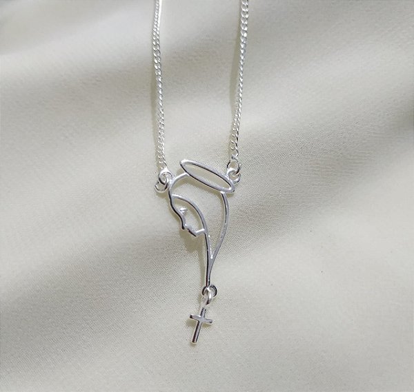 Gargantilha Nossa Senhora Aparecida 40cm prata 925