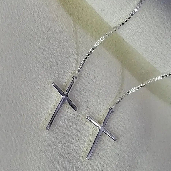 Brinco corrente veneziana com crucifixo prata 925