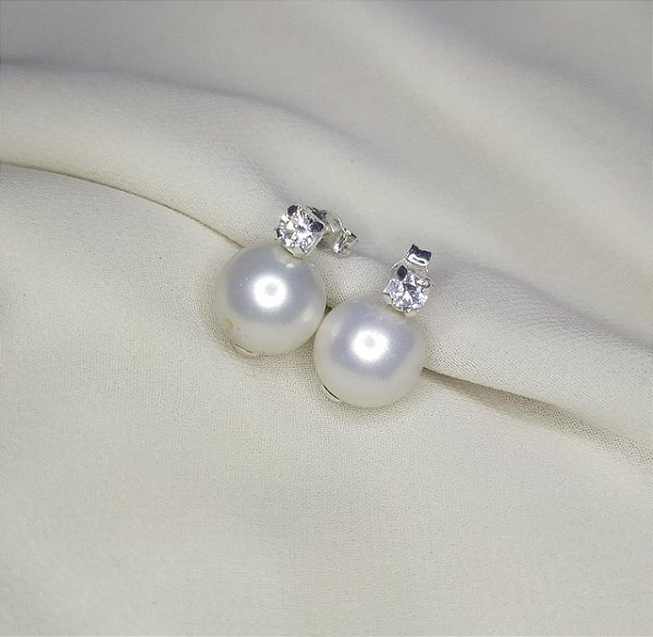 Brinco pérola shell zircônia prata 925