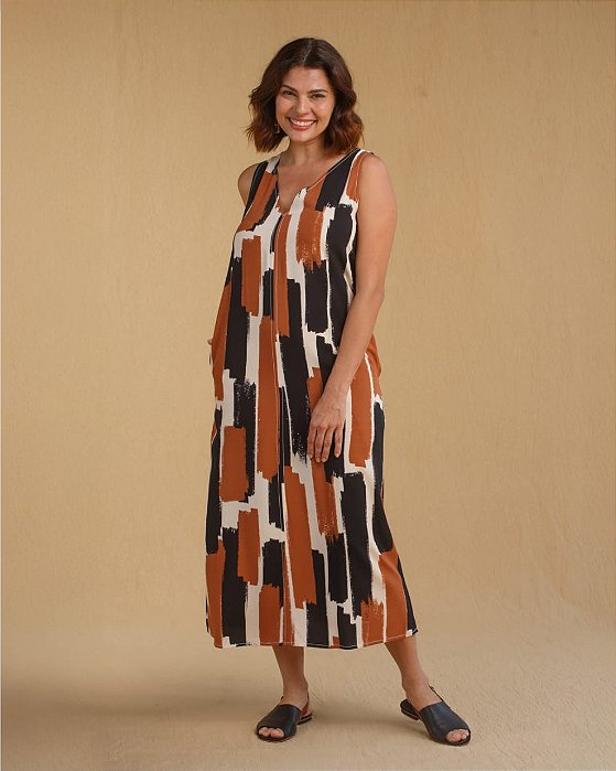 VESTIDO PESPONTO ESTAMPADO