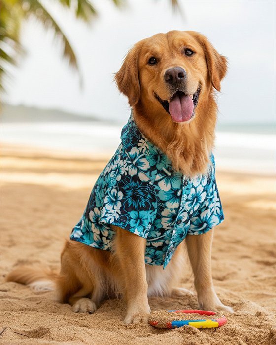 Camisa para Cachorro 100% Algodão - COLEÇÃO HIBISCO AZUL