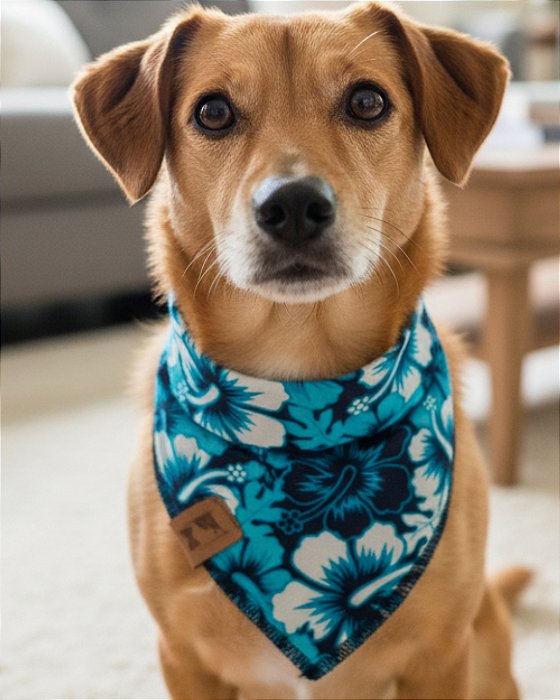Bandana para Cachorro 100% algodão - COLEÇÃO HIBISCO AZUL