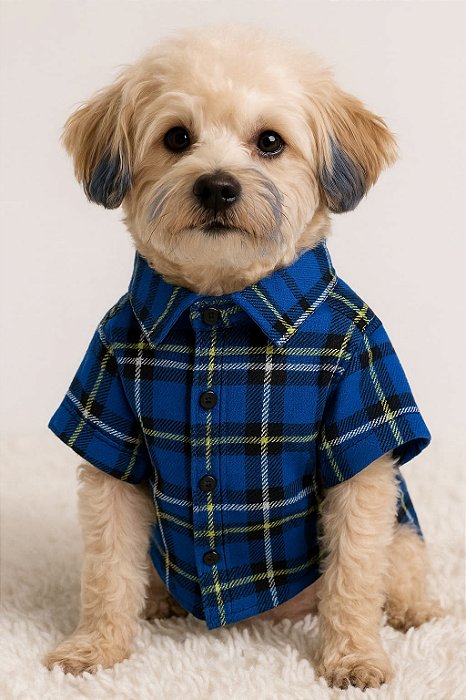 Roupa Pet Camisa de Cachorro - XADREZ AZUL 01