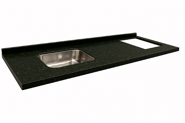 Pia granito Verde ubatuba Cuba funda/sobreposta/acabamento duplo C/parte seca e corte cooktop 4/5 bocas 1.80MT 059400