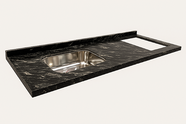 Pia granito Preto Indiano Cuba funda/sobreposta/acabamento duplo C/parte seca e corte cooktop 4/5 bocas 1.80MT 060420