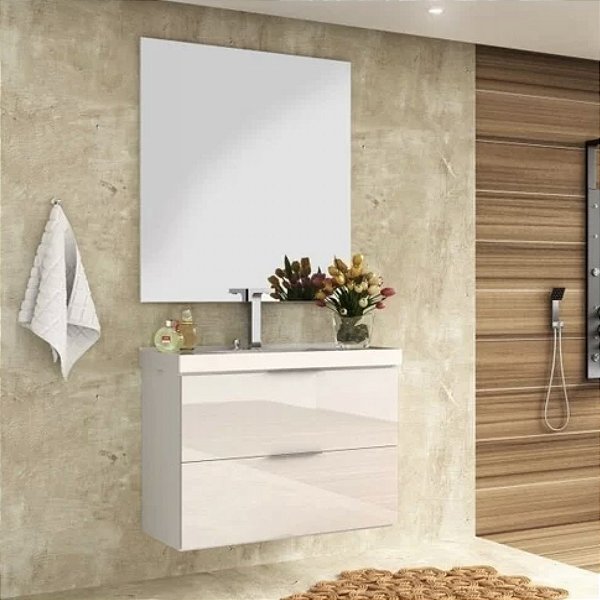 Kit gabinete, Cuba e Espelheira 0.80MT Branco 3681