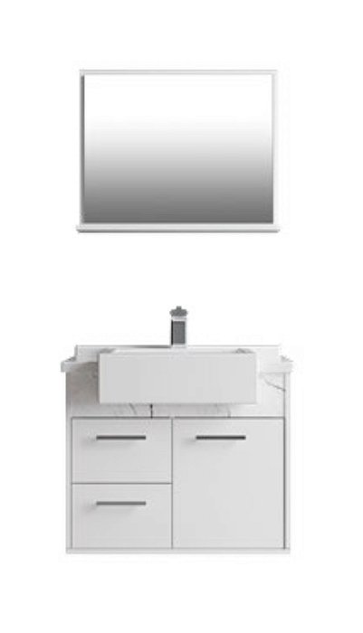 Kit gabinete, Cuba e Espelheira 0.55MT Branco/Branco rajado 3711