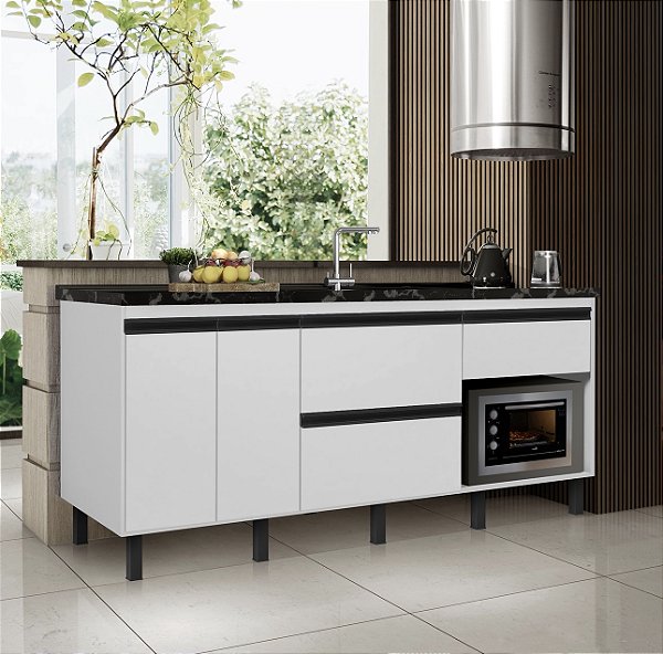 Gabinete Queen Madeira C/ Entrada Para forno 58x40cm Branco 1.94MT