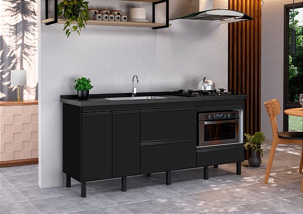 Gabinete Queen Madeira C/ Entrada Para forno 58x40cm Preto 1.94MT