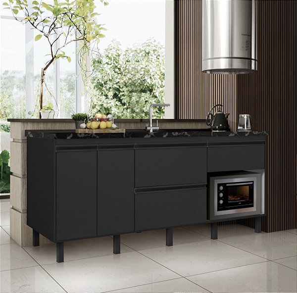 Gabinete Queen Madeira C/ Entrada Para forno 58x40cm Preto 1.94MT