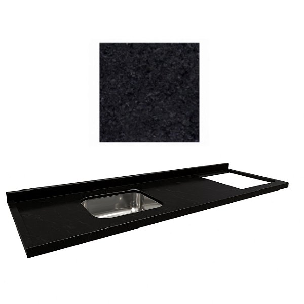 Pia granito Preto Aracruz Cuba funda/sobreposta/acabamento duplo C/parte seca e corte cooktop 4/5 bocas 1.80MT