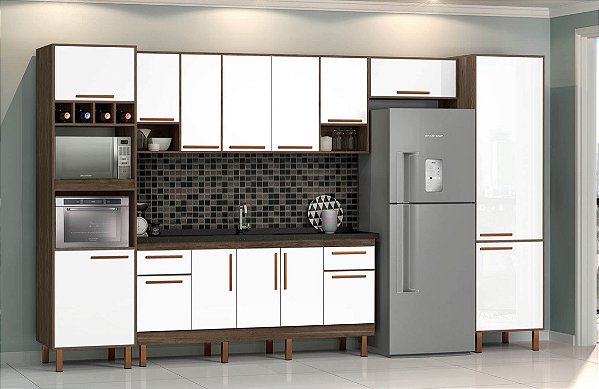 Kit Gabinete 29251 + Aereo 1.94MT + Modulo geladeira + Torre quente + Paneleiro Avelato/Branco