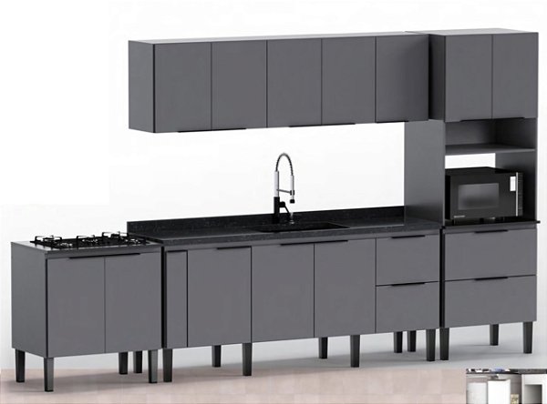 Kit Gabinete 340522 + Aereo 1.94MT + Torre quente + Modulo Cooktop Cinza