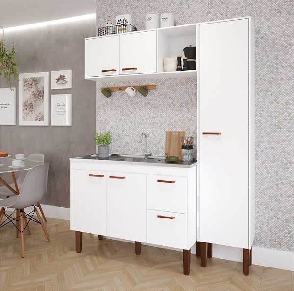 Kit Gabinete 41021 + Aereo + Paneleiro Branco 1.14MT