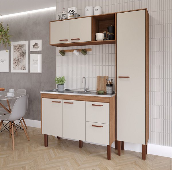 Kit Gabinete 410241 + Aereo + Paneleiro Freijo/Off White 1.14MT