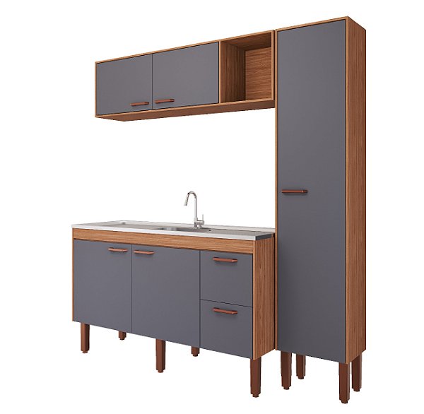 Kit Gabinete 410342 + Aereo + Paneleiro Freijo/Titanium 1.44MT