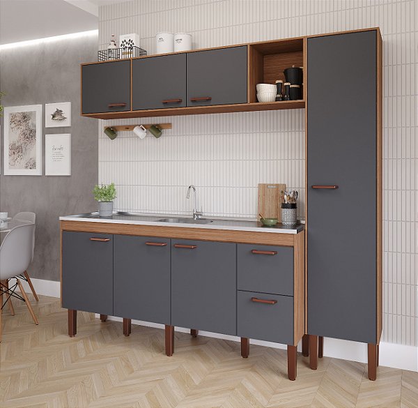 Kit Gabinete 410442 + Aereo + Paneleiro Freijo/Titanium 1.74MT