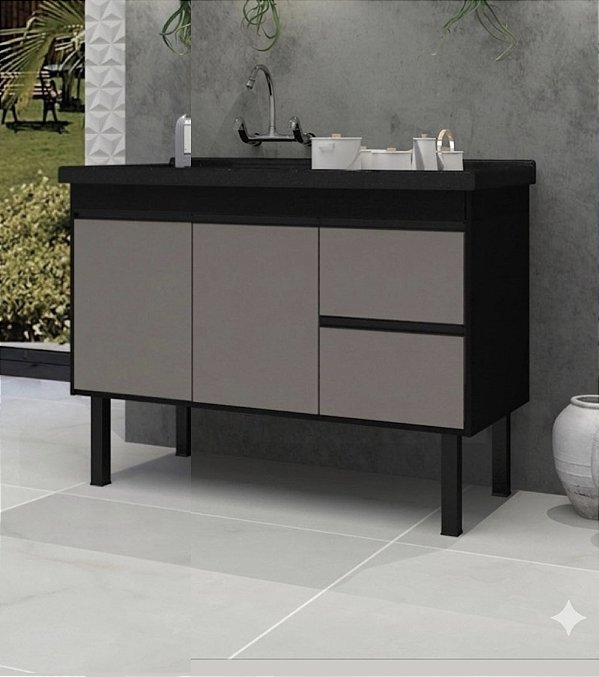 Gabinete Madeira Cinza Preto/Ouro 45314 0,91MT