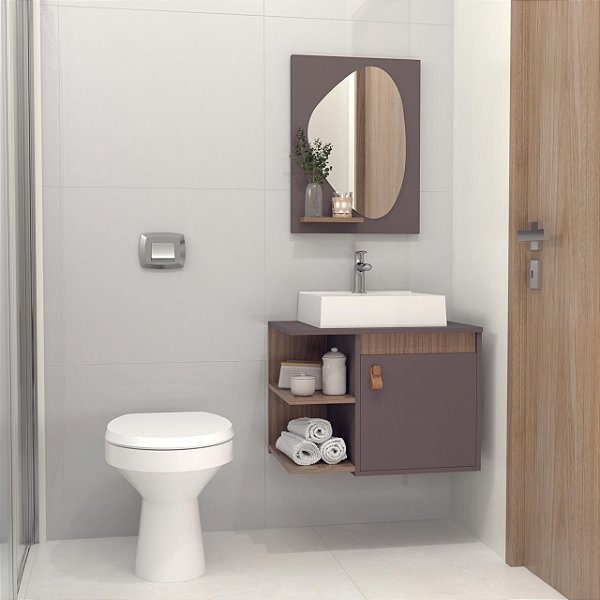 Kit Gabinete, Cuba e Espelheira 0.60MT Havana/Jequitiba 46224