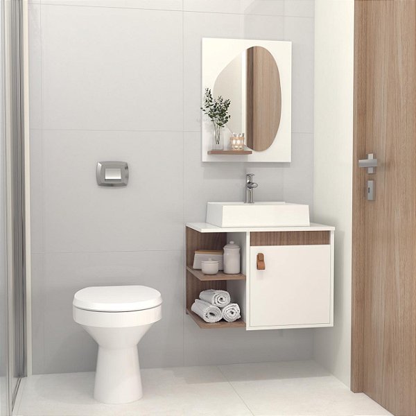 Kit Gabinete, Cuba e Espelheira 0.60MT Branco/Jequitiba 46214