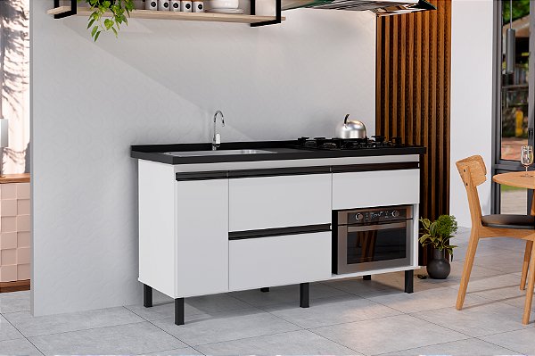 Gabinete Queen Madeira C/ Entrada Para forno 58x40cm Branco 1.44MT
