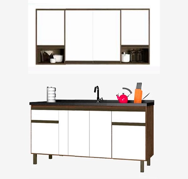 Kit Gabinete Madeira 29331 + Aereo Avelato/Branco 1.44MT