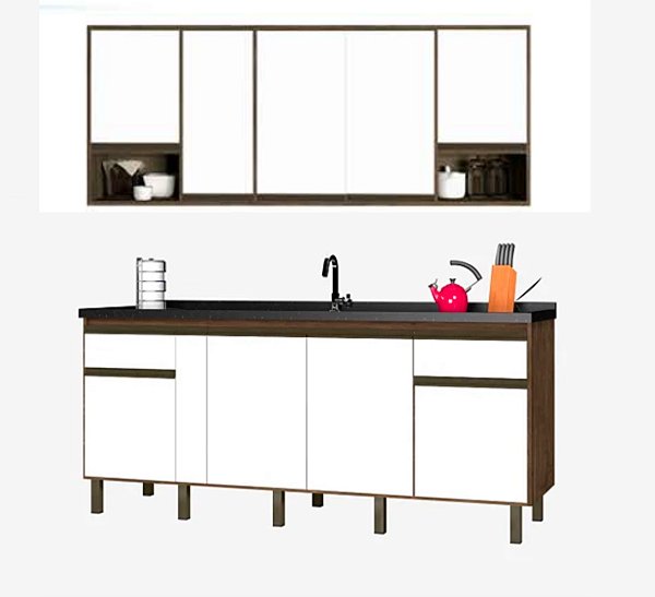 Kit Gabinete Madeira 29341 + Aereo Avelato/Branco 1.74MT