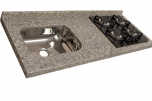 Pia granito Corumba Cuba Funda/Sobreposta/Parte seca e corte cooktop Nicho 53x36 - 4 bocas Direito 1.20MT