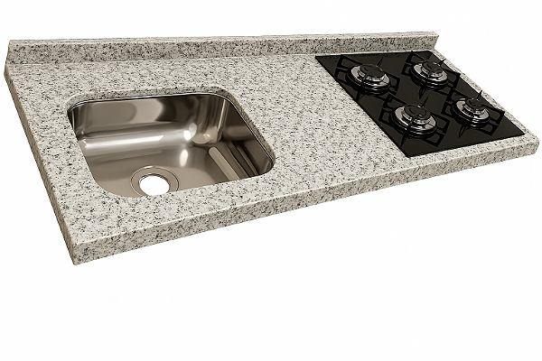 Pia granito Portinari Cuba funda/sobreposta/acabamento duplo C/parte seca e corte cooktop 4 bocas 1.50MT