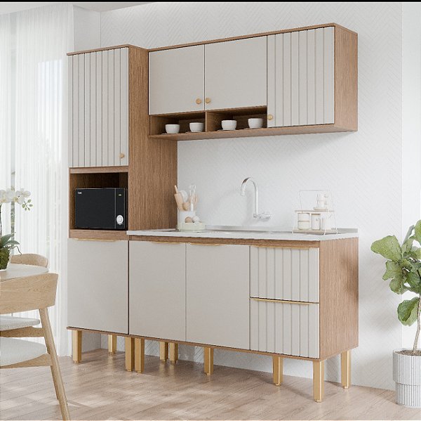 Kit Gabinete 473341 + Aereo + Paneleiro Freijo/Off White 1.44MT