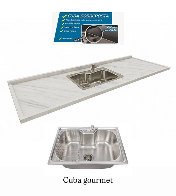 Pia Marmore Branco Cuba GOURMET/sobreposta/acabamento duplo 1.20MT