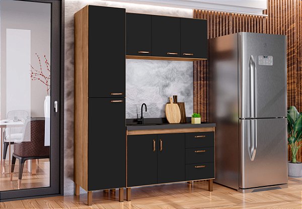 Kit Gabinete 472224+ Aereo + Paneleiro Avelato/Preto 1.14MT