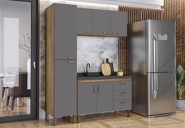 Kit Gabinete 472244+ Aereo + Paneleiro Avelato/Cinza 1.14MT