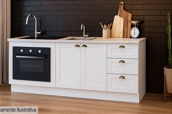 Gabinete Madeira C/Rodape C/Entrada para forno 59x41cm Provençal Branco 487510 GD 2.00MT