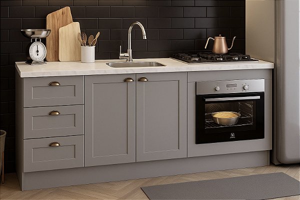 Gabinete Madeira C/Rodape C/Entrada para forno 59x41cm Provençal Cinza 487540 GE 2.00MT