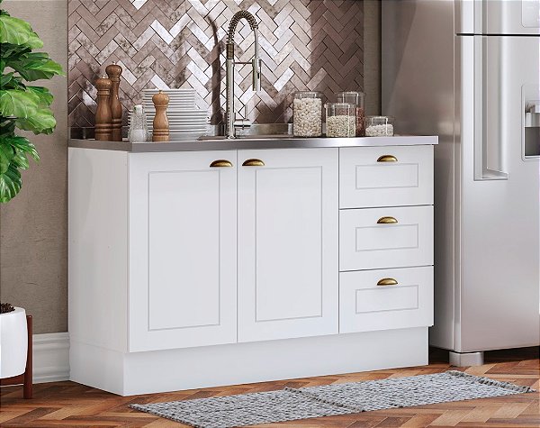 Gabinete Madeira C/Rodape Provençal Branco 48721 GD 1.20MT