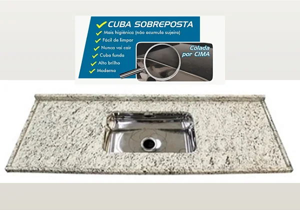 Pia granito Marfim Arabesco Cuba funda/sobreposta/acabamento duplo  1.40MT