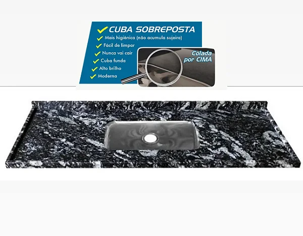 Pia granito Preto indiano Cuba funda/sobreposta/acabamento duplo  1.60MT