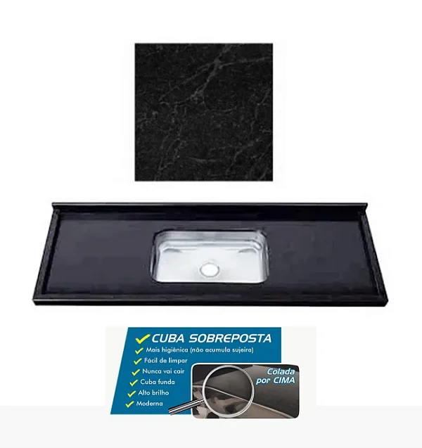 Pia granito Sao Gabriel Negresco Cuba funda/sobreposta/acabamento duplo 1.40MT