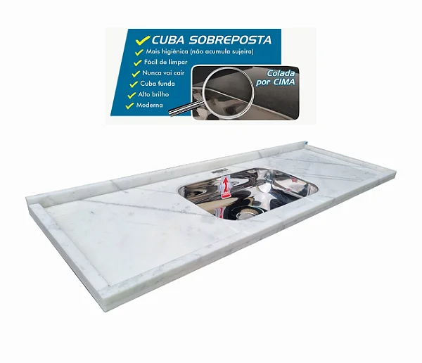 Pia Marmore Branco Cuba funda/sobreposta/acabamento duplo  1.60MT