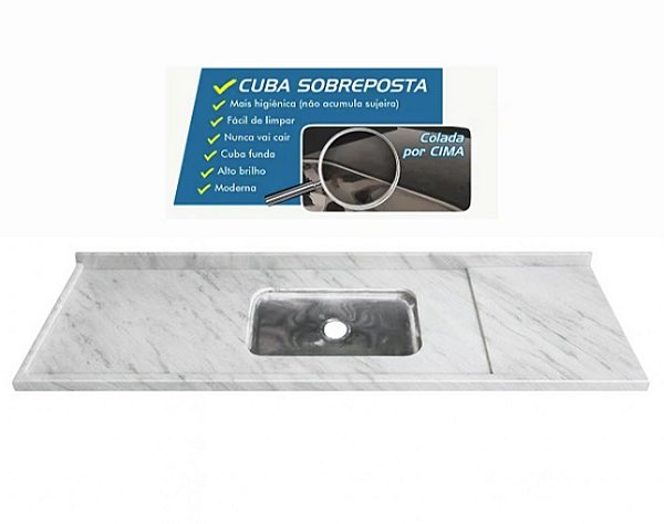 Pia Marmore branco Cuba funda/sobreposta/acabamento duplo/parte seca 2.00MT
