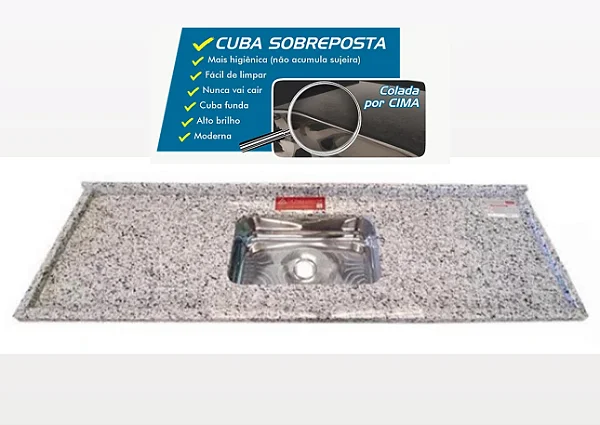 Pia granito Branco Portinari Cuba funda/sobreposta/acabamento duplo 1.40MT