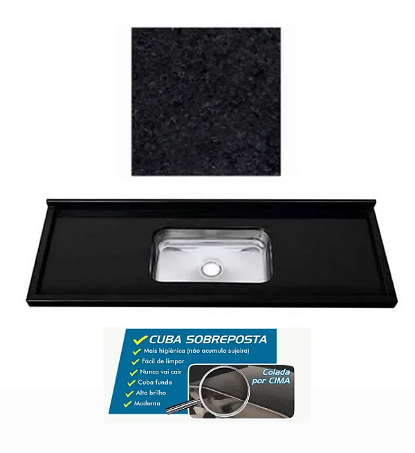 Pia granito Preto Aracruz Cuba funda/sobreposta/acabamento duplo  1.60MT