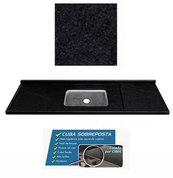 Pia granito Preto Aracruz Cuba funda/sobreposta/acabamento duplo/Parte seca 1.80MT