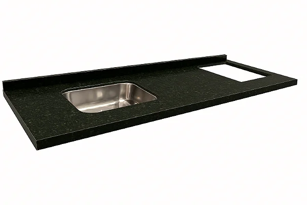 Pia granito Verde Ubatuba Cuba Funda/Sobreposta/Parte seca e corte cooktop Nicho 63x36 - 5 bocas Direito 1.80MT