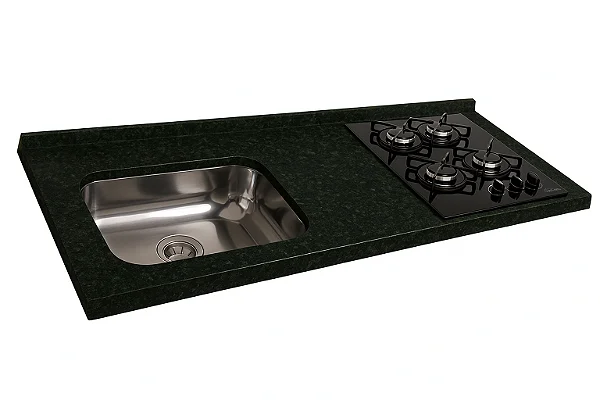 Pia granito Ubatuba Cuba Funda/Sobreposta/Parte seca e corte cooktop Nicho 48x28 - 2 bocas Direito 1.20MT
