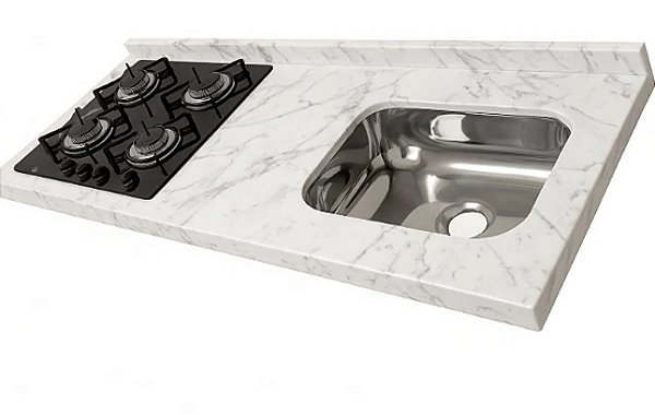 Pia Marmore branco Cuba Funda/Sobreposta/Parte seca e corte cooktop Nicho 53x36 - 4 bocas Esquerda 1.20MT
