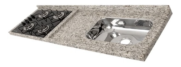 Pia granito Marfim Arabesco Cuba Funda/Sobreposta/Parte seca e corte cooktop Nicho 53x36 - 4 bocas Esquerdo 1.50MT