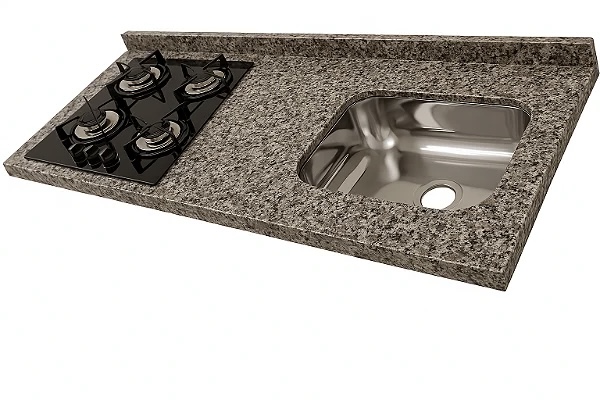 Pia granito Ocre Cuba Funda/Sobreposta/Parte seca e corte cooktop Nicho 53x36 - 4 bocas Esquerdo 1.50MT